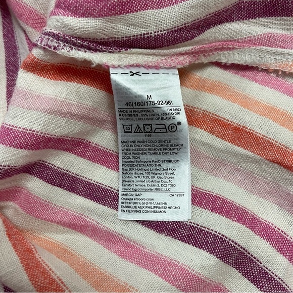 GAP‎ Linen Dress Size Medium Pink Purple Striped Ivory Square Neckline Summer - Picture 10 of 12